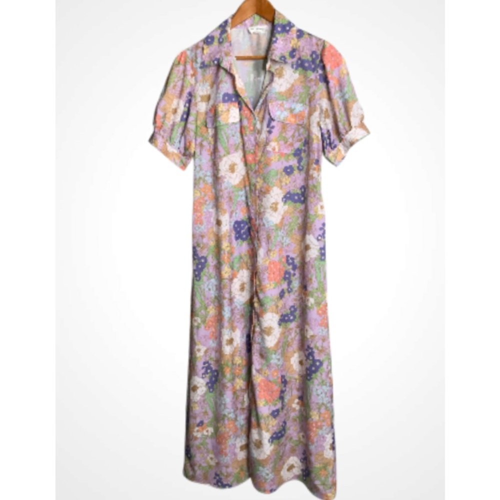 Love + Harmony Lavender Multicolor Pink Short Puffed Sleeves Floral Maxi Dress L